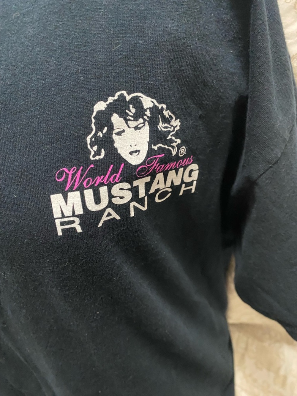 Gildan Black Short Sleeve Mustang Ranch Tee with Pink & White Logo